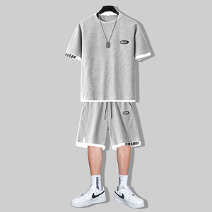 2023男士夏季套装男华夫格休闲运动服两件套直播-P58图片
