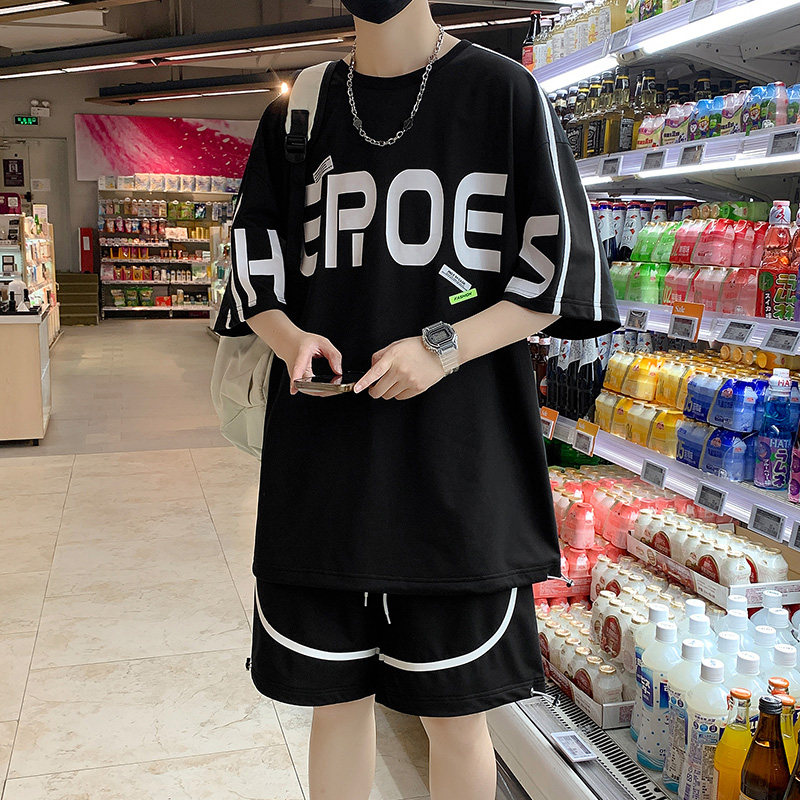 2023男士夏季套装男华夫格休闲运动服两件套直播-P60图片