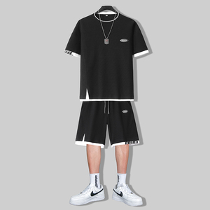 2023男士夏季套装男华夫格休闲运动服两件套直播-P58图片