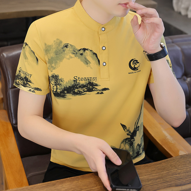 夏季新款短袖POLO衫男立领印花冰丝无弹韩版修身YKJ92-P30,男装Polo衫,星座1206（原A206）