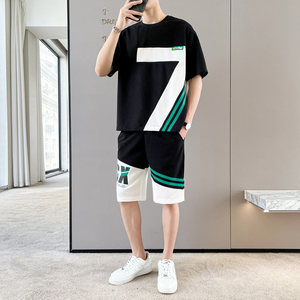 新款夏季透气青少年华夫格男士韩版休闲百搭透气套装YCGW30-P40图片
