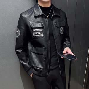 皮衣男2025秋冬新款男士韩版工装皮夹克修身机车服外套MJ616-P108图片