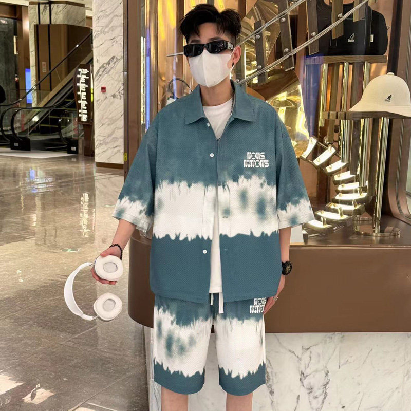 夏季新款套装青少年时尚潮流百搭衬衫短袖短裤套装男HJQ710-P60,男装衬衫,星座1206（原A206）