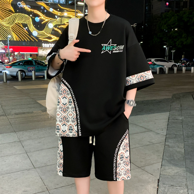 2025新款青少年短裤短袖套装大货以备性比价高HY1824-P55,男装休闲套装,星座1206（原A206）