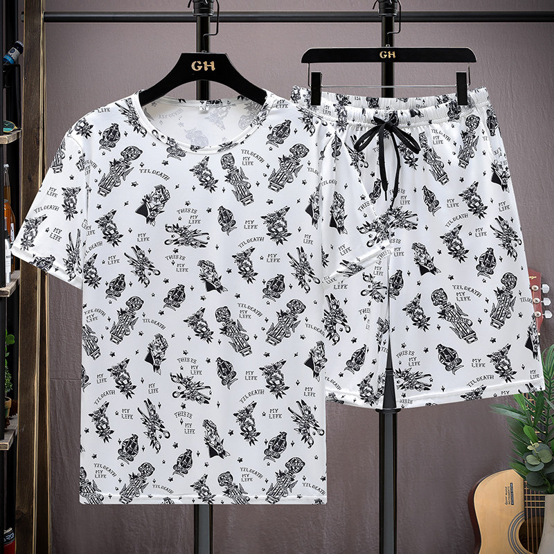 夏季运动服速干短裤短袖套装休闲两件套时尚潮流花套装TZ501-P25,男装休闲套装,星座1206（原A206）