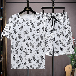 夏季运动服速干短裤短袖套装休闲两件套时尚潮流花套装TZ501-P25
