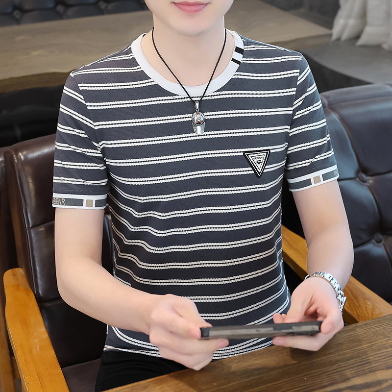 2024新款夏季圆领衫条纹提花短袖男T桖【克重210克】T23023-P35,男装T恤,星座1206（原A206）