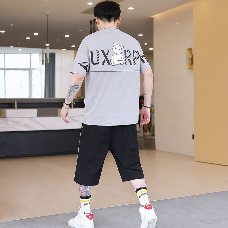 套装男2022夏季潮流休闲短袖两件套时尚T恤衫一套TZ0089-P55,男装休闲套装,星座1206（原A206）