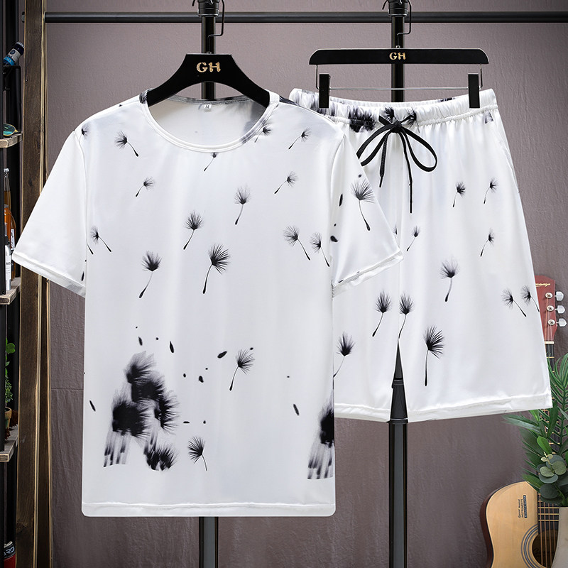 夏季运动服速干短裤短袖套装休闲两件套时尚潮流花套装TZ501-P25,男装休闲套装,星座1206（原A206）