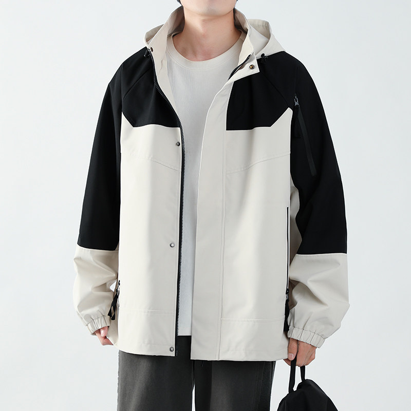 春秋款工装连帽夹克潮流拼色宽松百搭户外冲锋衣外套HS8301-P75,男装夹克,星座1206（原A206）