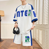 新款夏季透气青少年华夫格男士韩版时尚百搭透气套装YCGW889-P50，男装休闲套装，电商A206