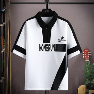 2023夏季新款翻领T恤印花潮流条纹阔版体恤衫polo衫男PL6891-P35图片