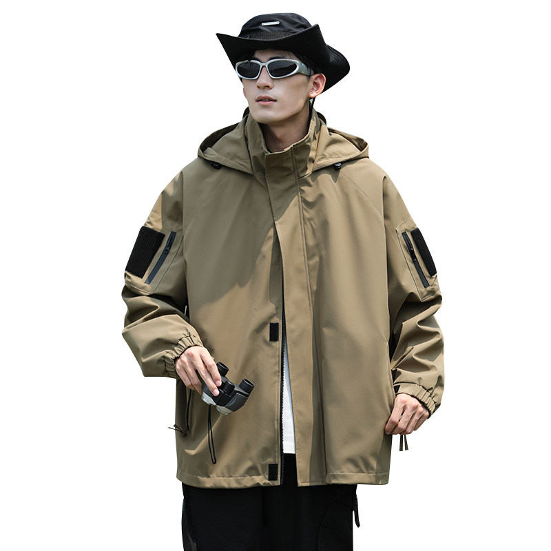 春秋款工装连帽夹克潮流拼色宽松百搭户外冲锋衣外套HS8309-P75,男装夹克,星座1206（原A206）