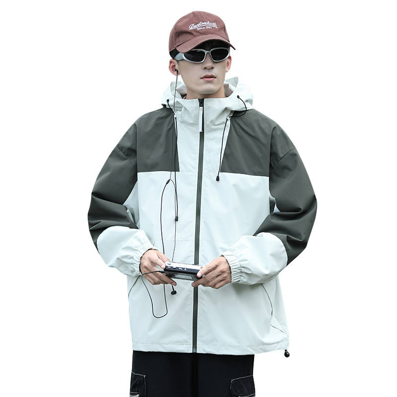 春秋款工装连帽夹克潮流拼色宽松百搭户外冲锋衣外套HS8307-P75,男装夹克,星座1206（原A206）