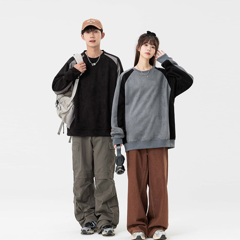 麂皮绒卫衣男春秋季重磅抗皱套头上衣男士黑色潮款外套HH8910-P38,女装短外套,星座1206（原A206）