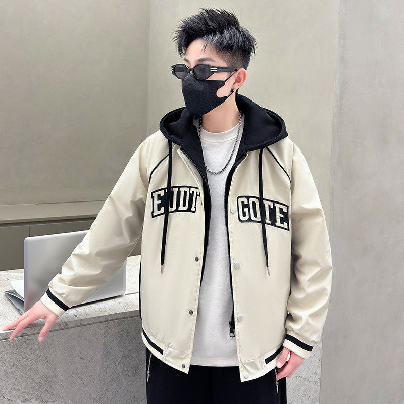夹克男港风假两件连帽青少年宽松春季新款薄款外套男HGC1903-P75,男装夹克,星座1206（原A206）