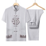 唐装男士夏薄款刺绣风爸爸装中老年短袖汉服套装HL6947-P75，男装休闲套装，星座1206（原A206）