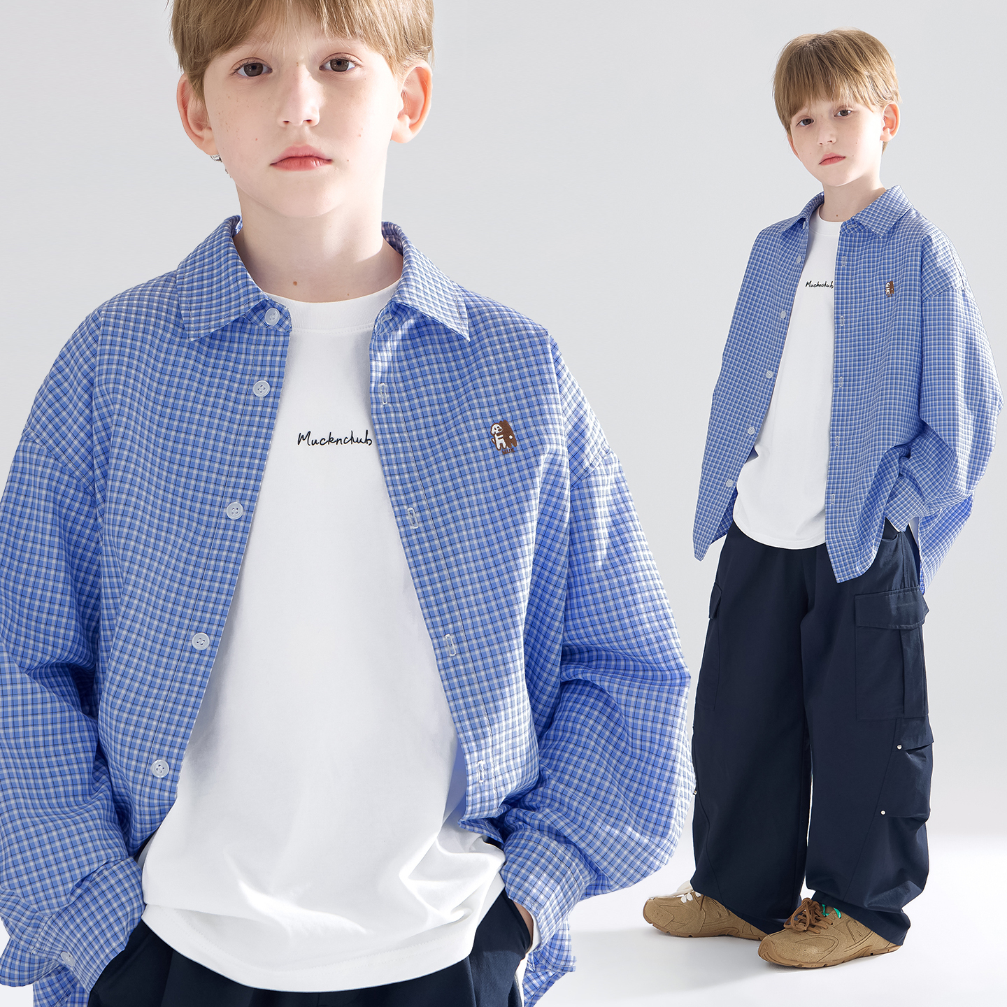 学院风格子衬衫春秋2025秋装男女童上衣中大童长袖衬衣外套开衫潮