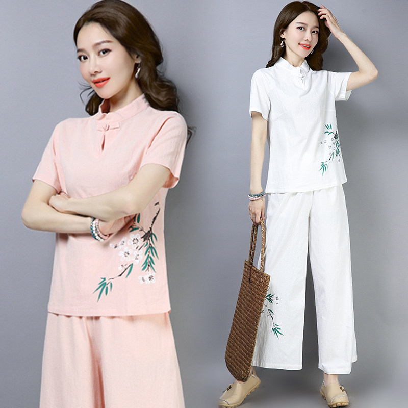 女款新款套装女2019民族风女装复古手绘棉麻短袖上衣加裤子两件套在类目 女装/女士精品, 套装/学生校服/工作制服, 职业女裙套装中 - 来自Buy2taobao.com提供专业的淘宝代购服务