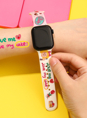 和风猫饭原创蛋糕女孩表带iwatchs11109适用苹果可爱美式复古硅胶