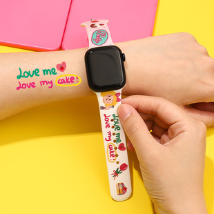 和风猫饭原创蛋糕女孩表带iwatchs11109适用苹果可爱美式 复古硅胶