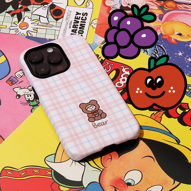 和风猫饭苹果粉色格子ins