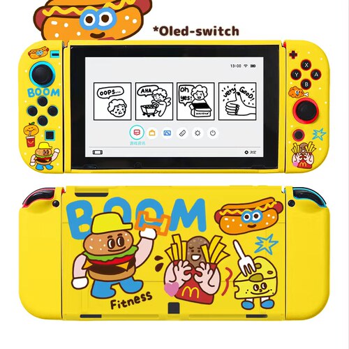 和风猫饭任天堂switch2保护套oled分离式ns2保护壳黄色汉堡薯条软