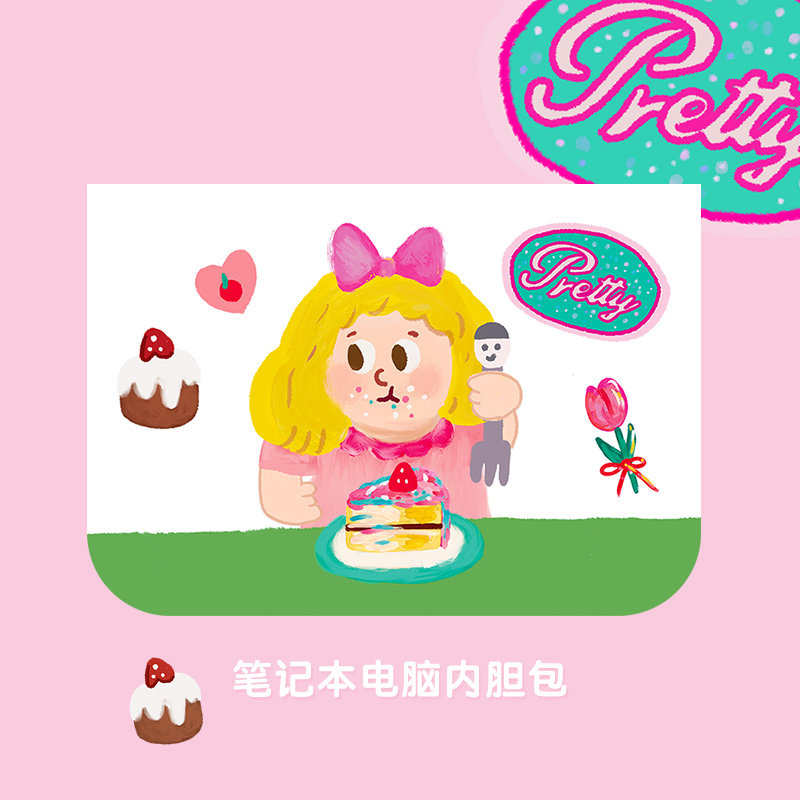 和风猫饭蛋糕女孩笔记本电脑包保护套内胆包防震可爱适用苹果华为