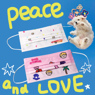 和风猫饭新款 防尘一次性成人口罩情侣 小人字母可爱ins风独立包装