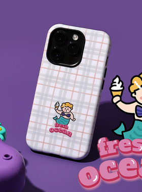 和风猫饭蓝色格子菲林二合一磁吸充电款手机壳适用于苹果16promax/15/14/13软壳iphone/mate60pro/p70pro保护