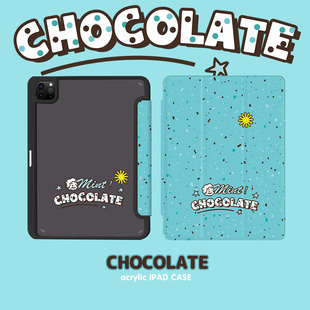 和风猫饭薄荷巧克力适用苹果华为2024新款ipadPro/air456保护套matepad11平板壳720亚克力带笔槽防摔壳