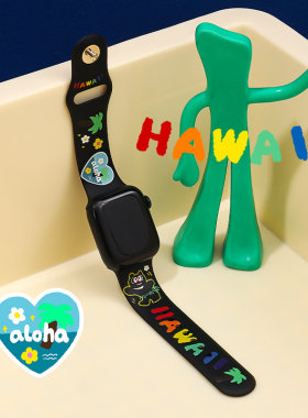 和风猫饭原创黑色黑猫表带iwatchs119/8适用苹果可爱美式复古硅胶