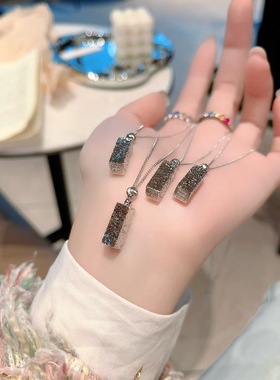 纯银s925几何方块碎碎冰四方来财银砖吊坠男女项链法式项链送女友