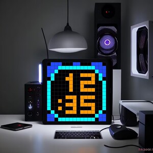 像素时钟摆件大数字钟客厅卧室智能静音简约电子挂钟闹钟创意桌搭