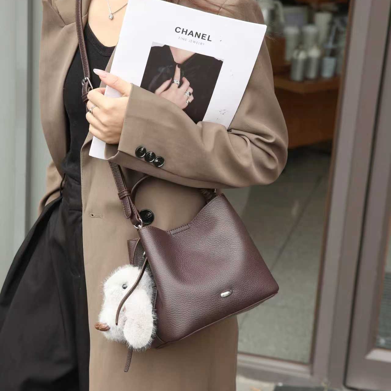 MEATEA美缇2025新款软皮水桶包女高级感手提单肩斜挎包