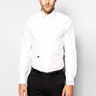 动物小蜜蜂刺绣长袖衬衫修身