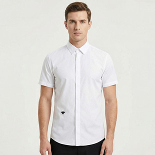 欧美轻奢男装小蜜蜂刺绣短袖衬衫高级感绣花商务纯棉修身半袖衬衣