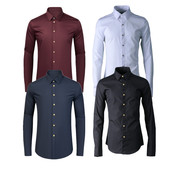 欧美轻奢男装 衬衣潮 简约纯色棉质修身 金色合金玫瑰花铆钉长袖 衬衫