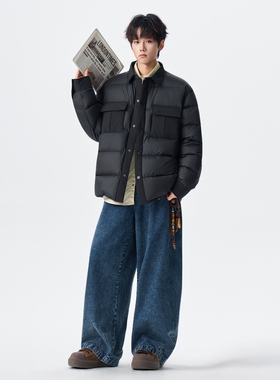 撤标撤柜（N）美式复古立领羽绒服男冬季米白色宽松工装保暖外套