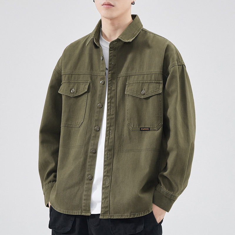 撤柜撤标(D)外套男款春秋潮牌休闲宽松翻领百搭秋款纯棉工装夹克