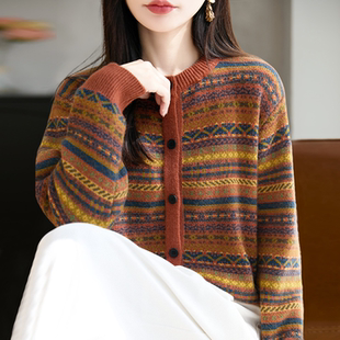 撤标撤柜(A)复古提花针织开衫外套女款洋气大码女装上衣秋冬毛衣