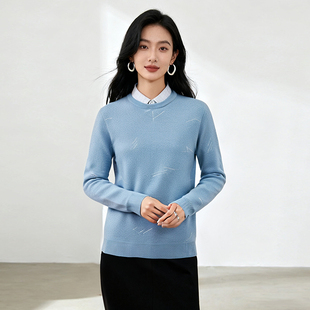 【H家】撤标撤柜！2025春秋女士新款满身印花保暖假两件针织衫