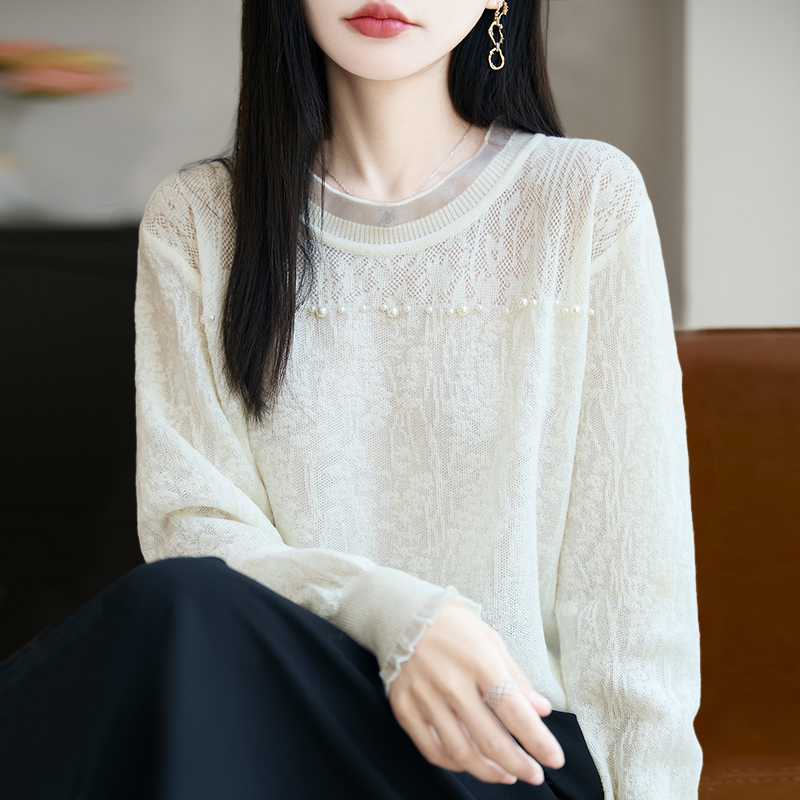 撤标撤柜(A)蕾丝提花针织打底衫春秋款洋气上衣大码女装秋冬毛衣