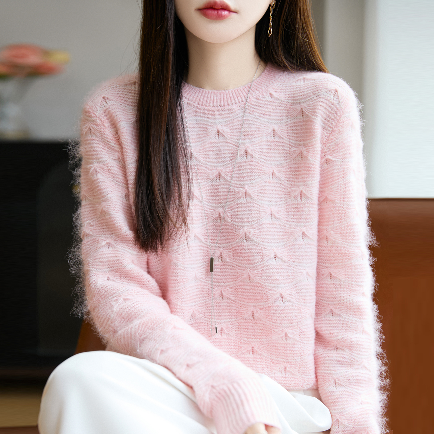 撤标撤柜(A)高级拉毛针织打底衫女春秋洋气大码女装上衣秋冬毛衣