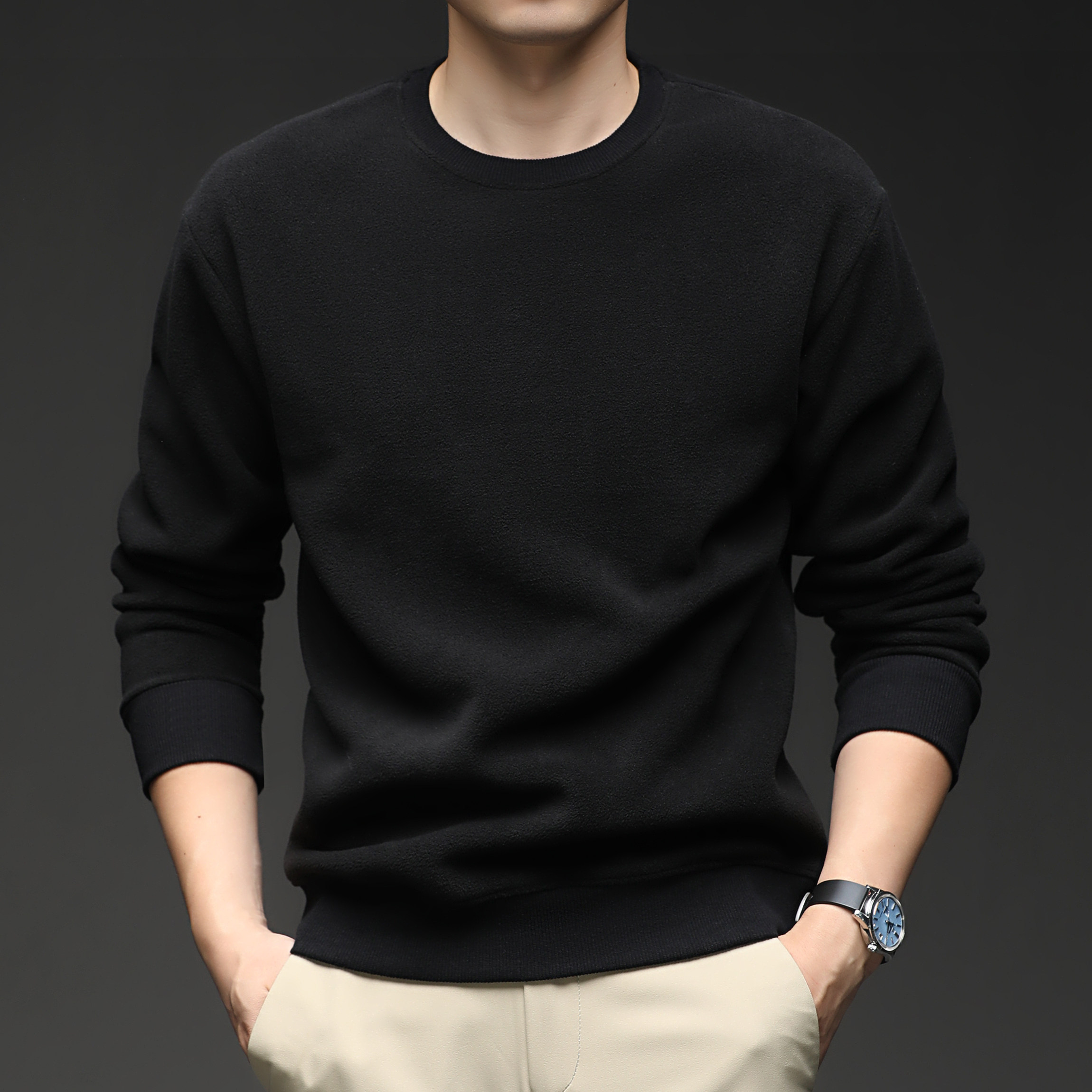 撤标撤柜(C)秋冬男士简约百搭休闲舒适亲肤圆领上衣简约百搭