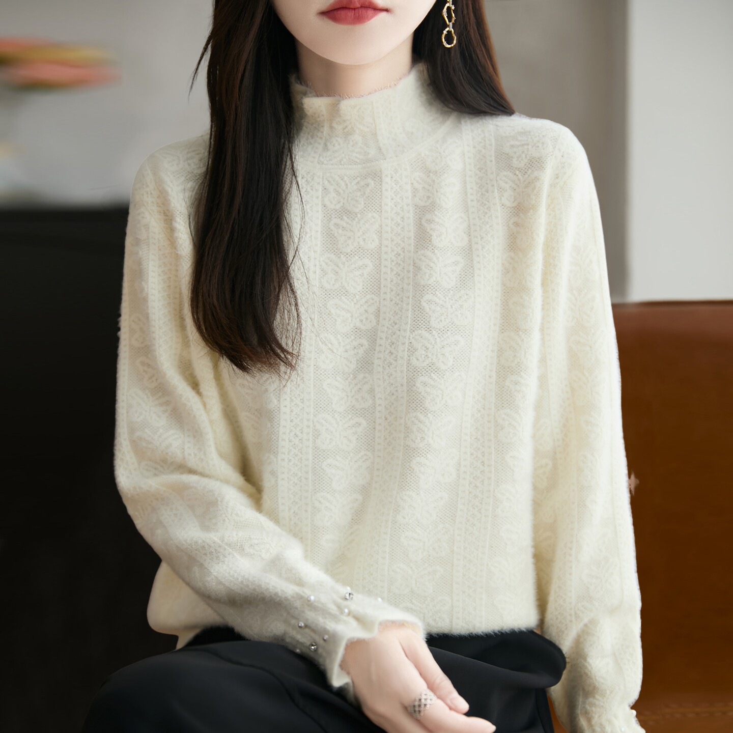 撤标撤柜！半高领提花针织打底衫女洋气减龄大码女装上衣秋冬毛衣