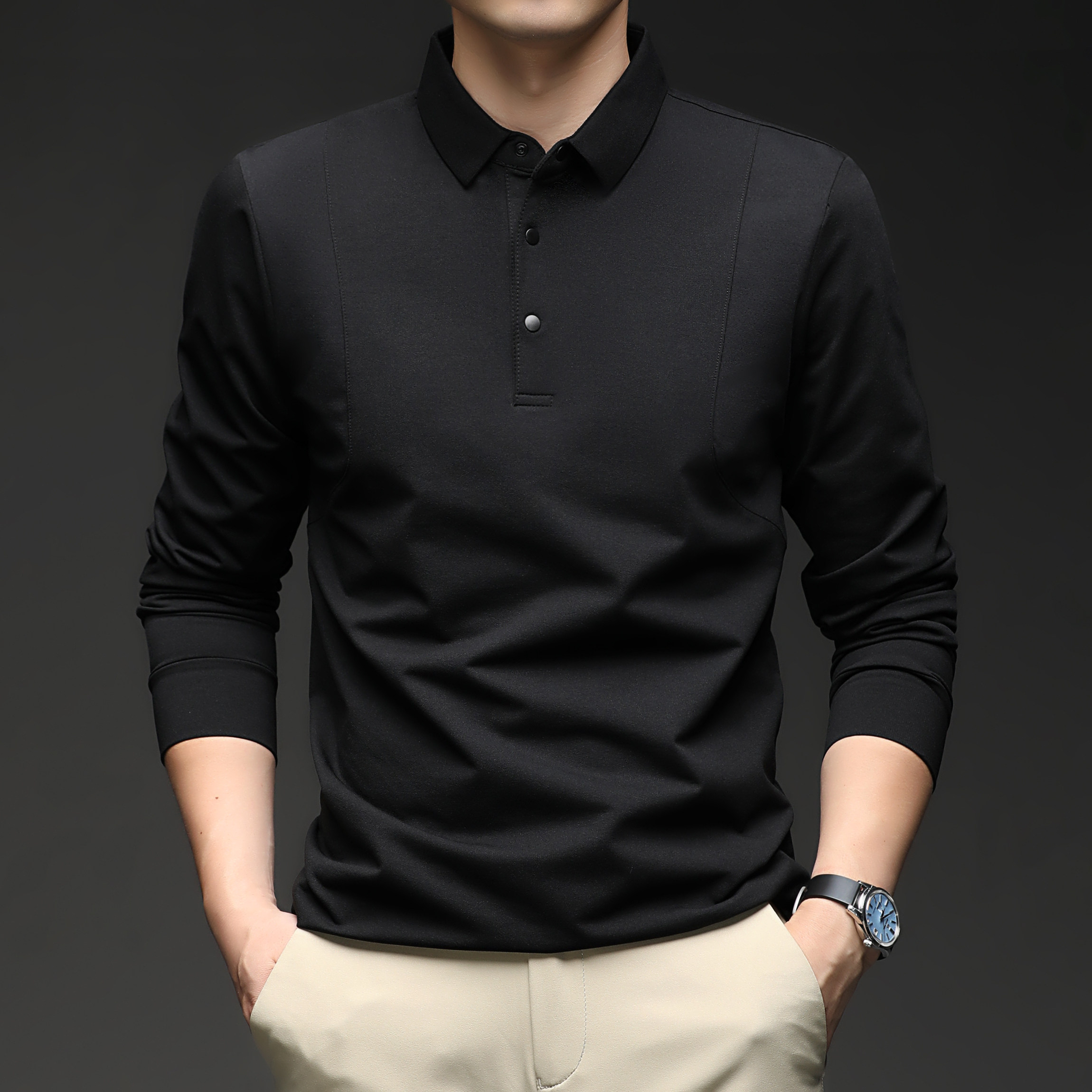 撤标撤柜(C)春秋男士商务休闲质感修身版型翻领百搭纽扣上衣