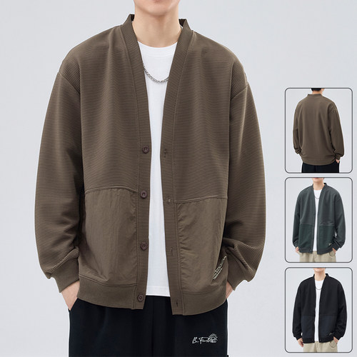 撤标撤柜(D)卫衣男款春秋季潮牌宽松秋款时尚百搭V领长袖外套