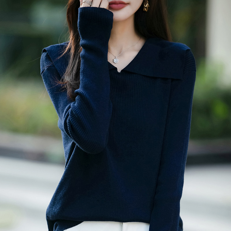 撤标撤柜(A)时尚翻领针织打底衫春秋款洋气上衣大码女装秋冬毛衣