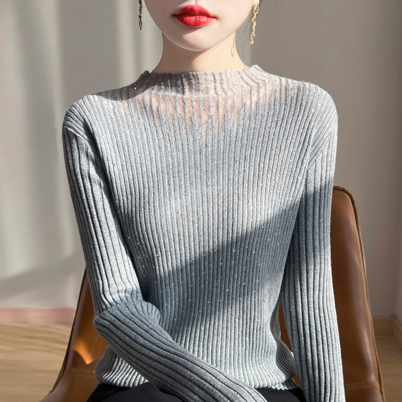 撤标撤柜(A)修身烫钻针织打底衫春秋款洋气上衣大码女装秋冬毛衣